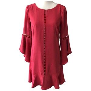 White House Black Market Coral Eyelet‎ Trim Flutter Sleeve Office Shift Dress 2